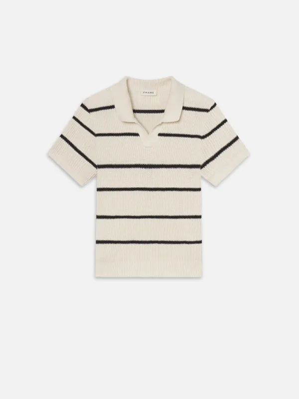Striped Polo Sweater -- Black Stripe sold by Frame Denim