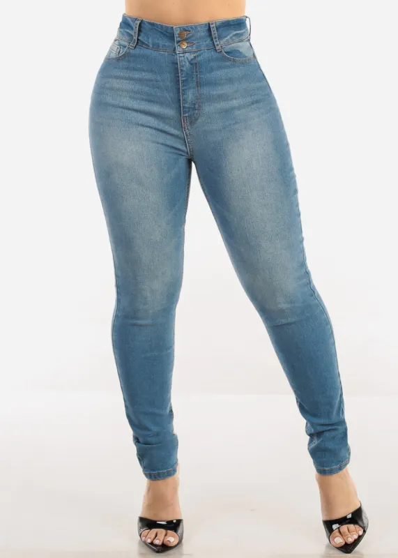 Super High Waist Stretch Skinny Jeans Light Blue sold by Moda