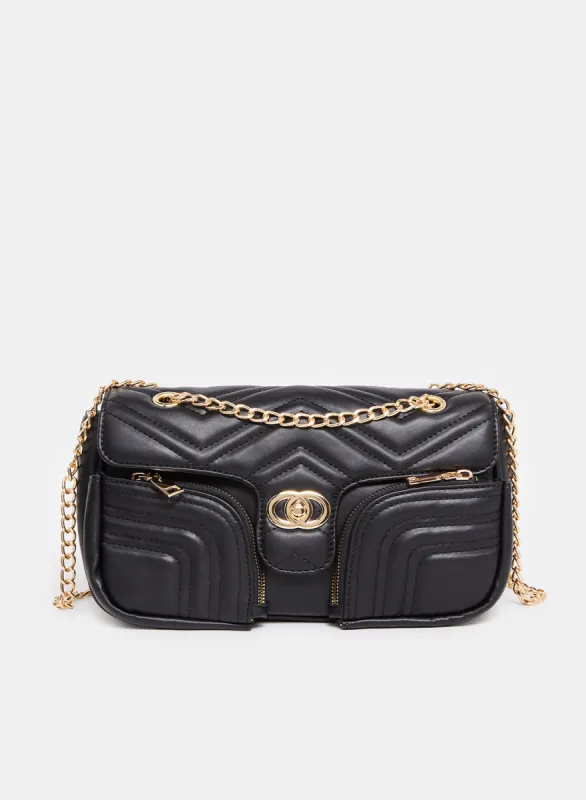 Women Black Quilted Messenger Bag sold by Redtag