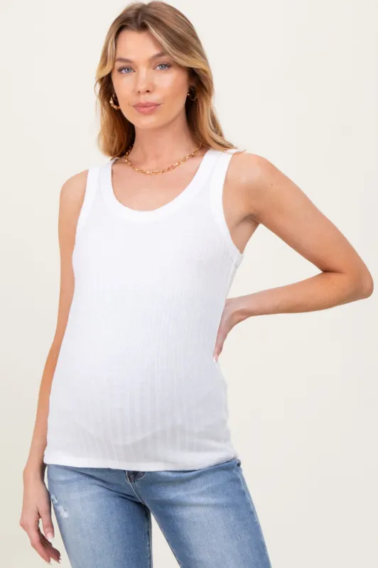 Ivory Melange Ribbed Fitted Maternity Tank Top sold by Pinkblush