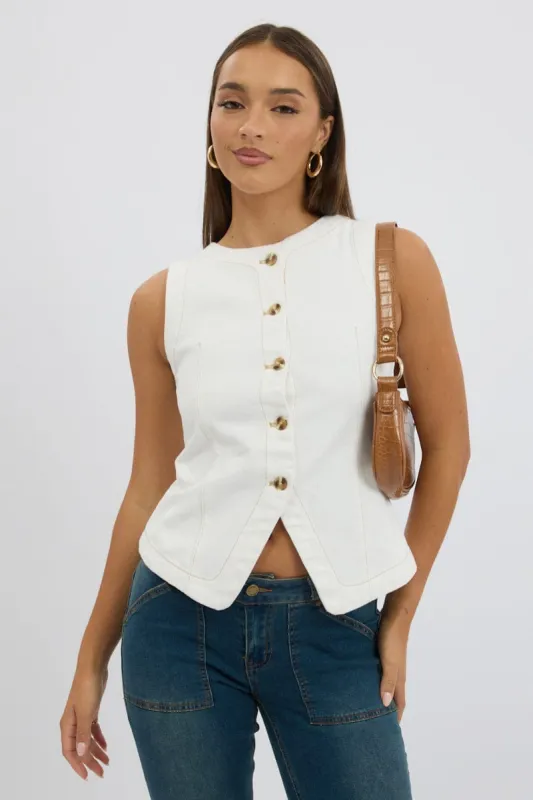 White High Neck Vest sold by Ally Fashion