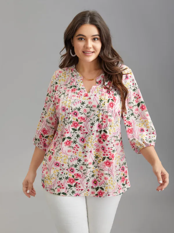 Floral Print Notched Collar Shirt sold by Bloomchic
