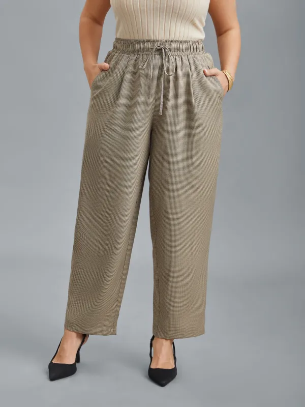 Houndstooth Print Drawstring Waist Pants sold by Bloomchic