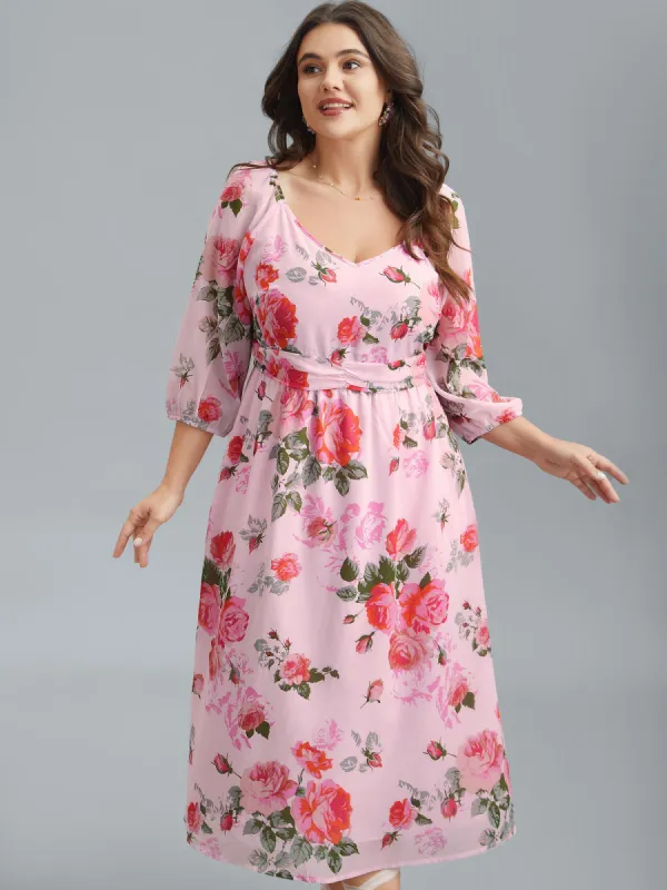 Rosy Print Pockets Pleated Midi Dress sold by Bloomchic