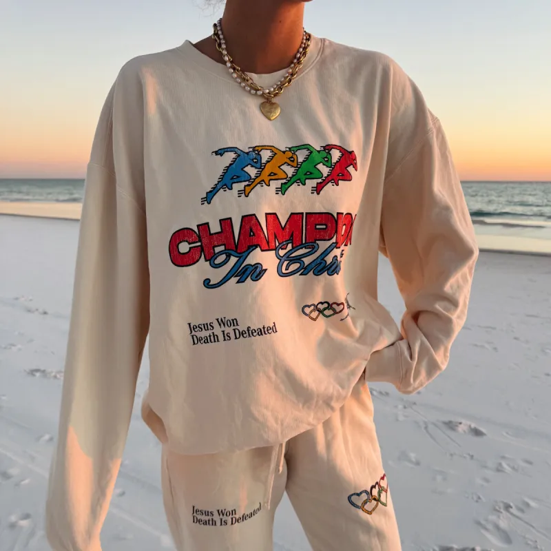 RESTOCK! | "CHAMPION" PREMIUM COMFORT COLOR CREWNECK | IVORY sold by He Would Love First