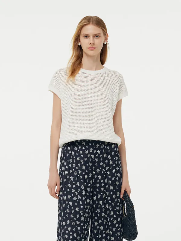 Linen Cotton Sequins Women Open-Knit Top sold by Goelia