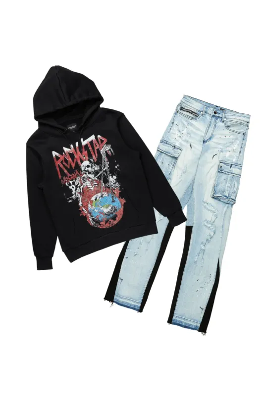 Barrett Black/Blue Hoodie/Baggy Fit Jean Bundle sold by Rockstar Original