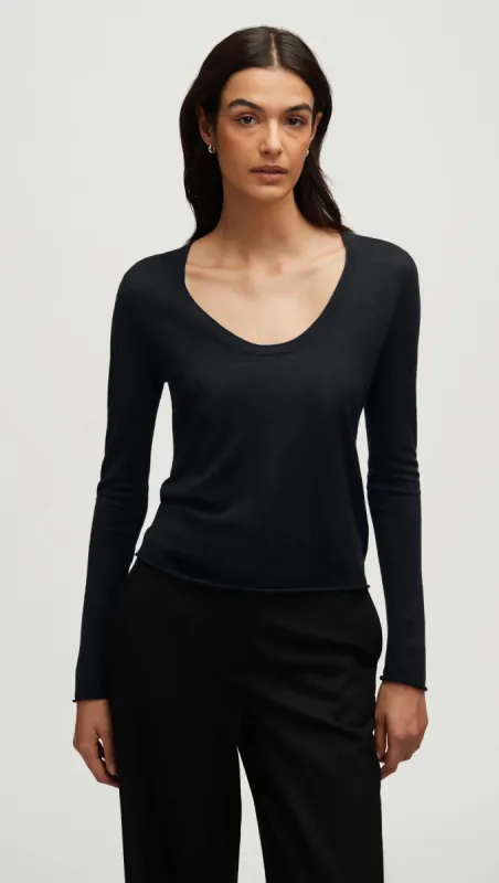 Fine Longsleeve Knit in Wool Silk | Black sold by Argent