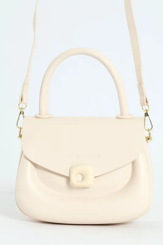 Florence Flap Bag With Top Handle - Beige sold by Edgars