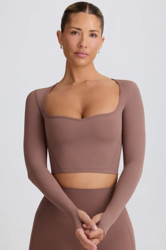 Soft Active Sweetheart-Neck Crop Top in Mocha sold by Oh Polly