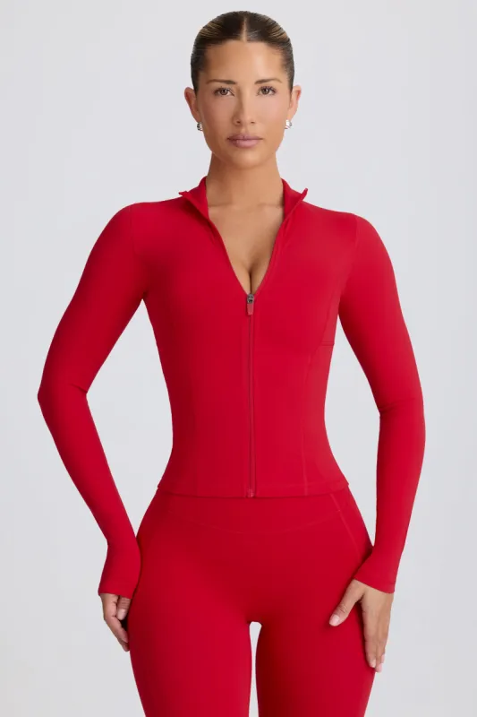 Soft Active Zip-Up Jacket in Hot Red sold by Oh Polly
