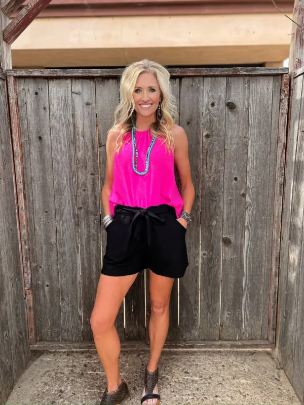 Brenna Black Tie-Waist Shorts sold by The Dogwood Boutique