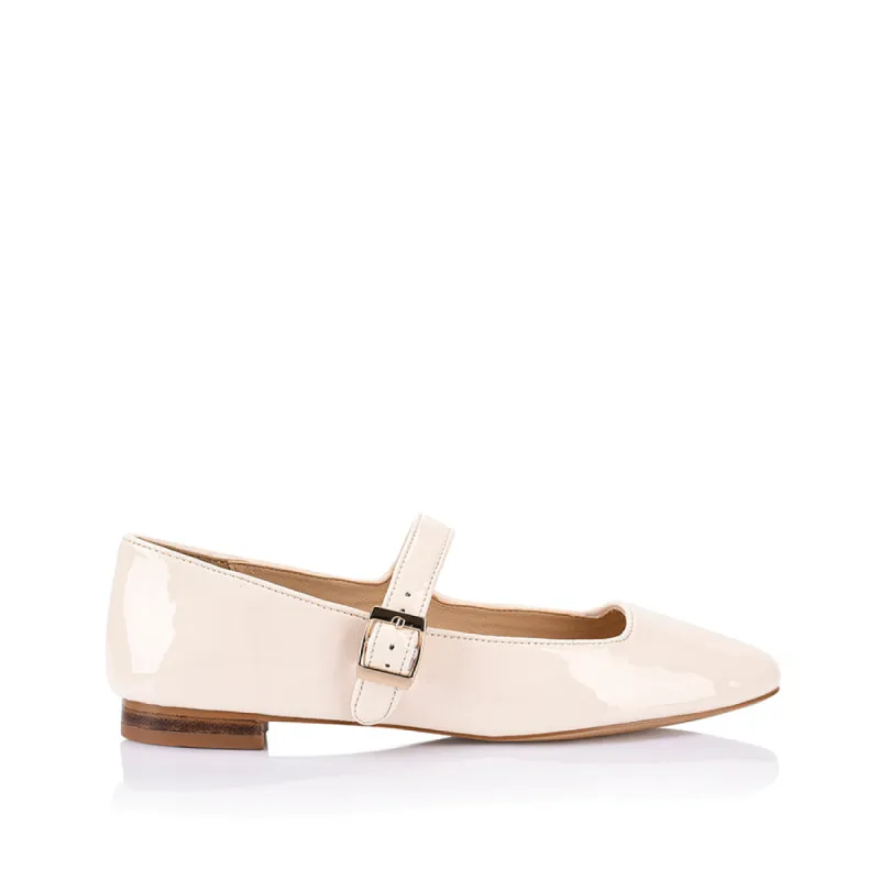 Eden Mary Jane Flats - Bone White Patent sold by Verali