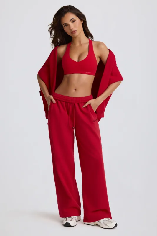 Mid-Rise Wide-Leg Joggers in Hot Red sold by Bo + Tee