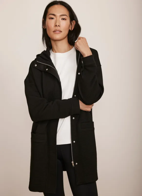 Black Textured Hooded Coat sold by Mint Velvet
