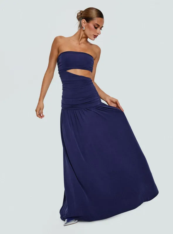 Grandeur Strapless Maxi Dress Navy sold by Princess Polly
