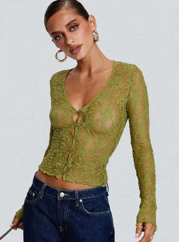 Prized Possessions Sheer Button Up Top Green sold by Princess Polly