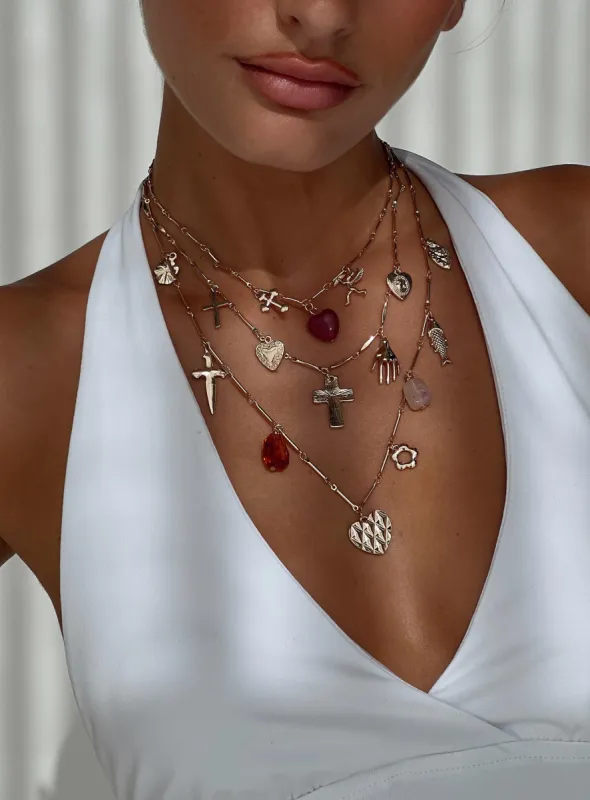 Kiss And Tell Layered Charm Necklace Gold sold by Princess Polly