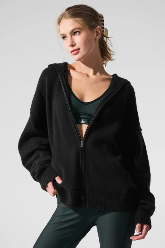 New Class Cashmere Full Zip Hoodie - Black sold by Alo Yoga