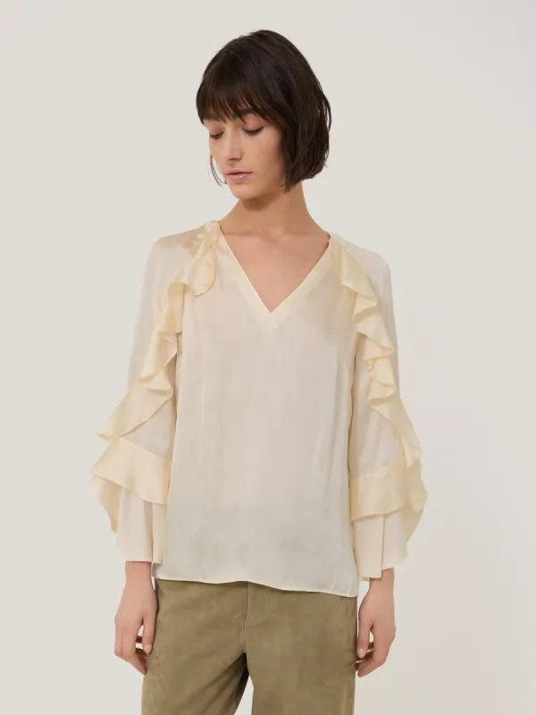Recycled Satin Fluid Frill Top | Ivory sold by Jigsaw