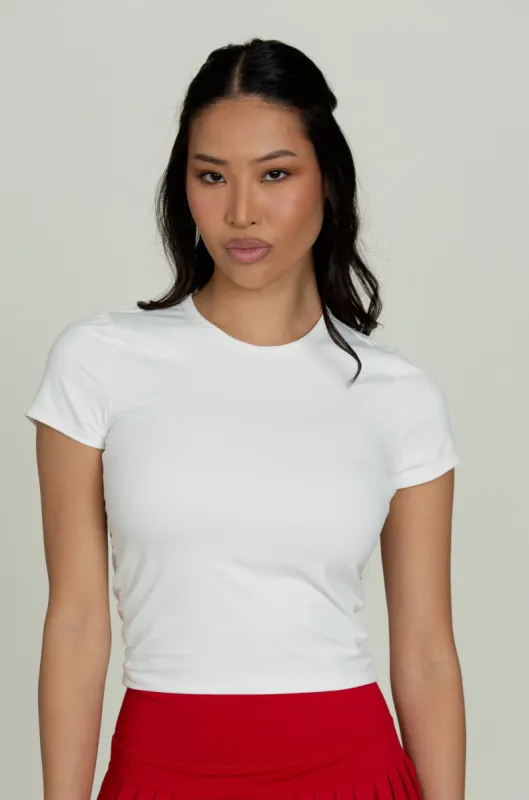 White Side Ruched Short Sleeve Top sold by Gold Hinge