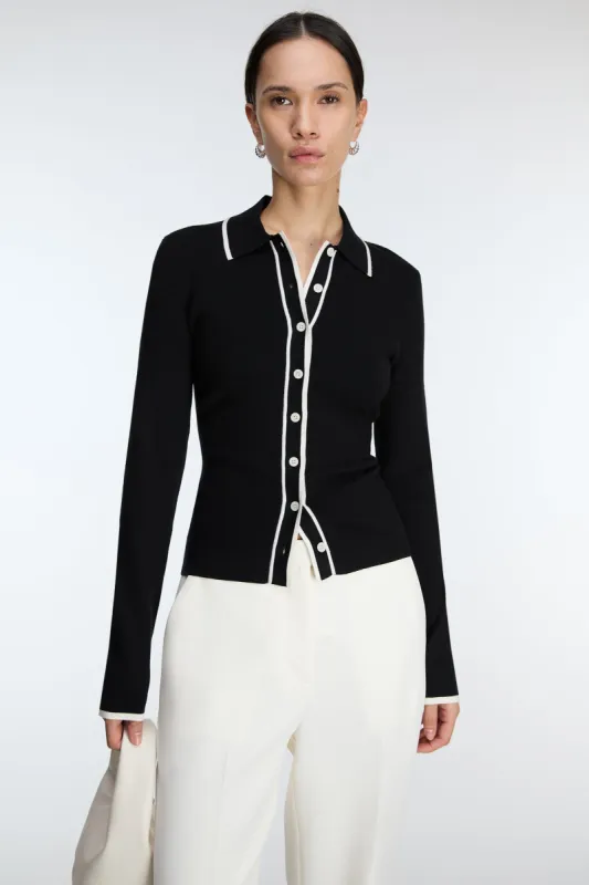 CONTRAST TRIM BUTTON FRONT COLLARED CARDIGAN sold by OAK AND FORT
