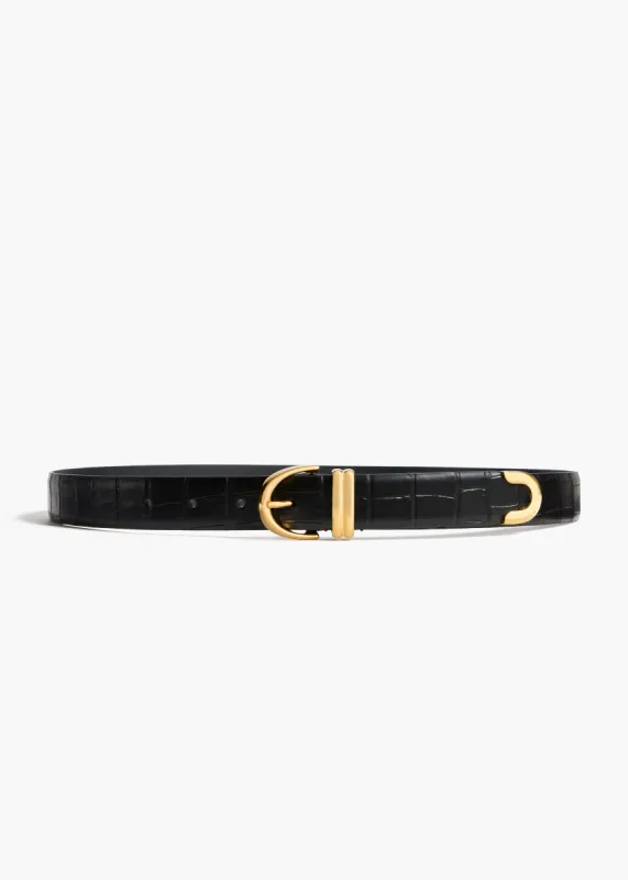 Bambi Belt in Black Croc-Embossed Leather with Gold sold by KHAITE