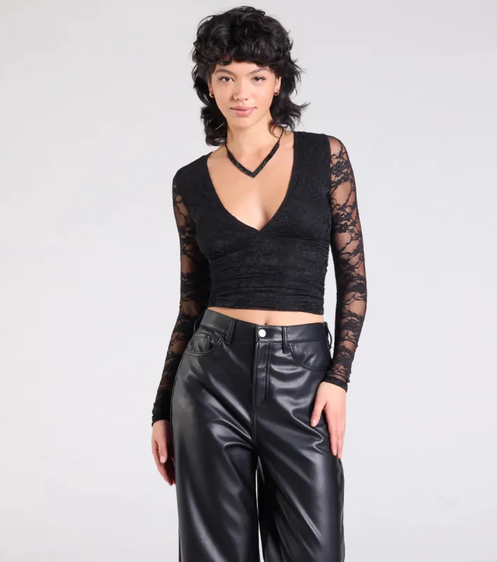 Sultry And Chic Sheer Lace Long Sleeve Top sold by Windsor