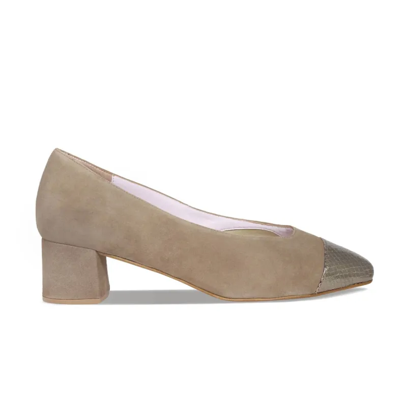 Valencia: Taupe Suede & Snake sold by Sole Bliss