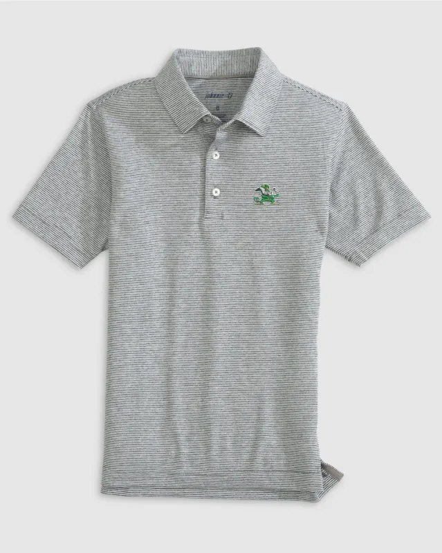 Notre Dame Lyndonn Jr. Striped Jersey Performance Polo - Leprechaun Logo sold by Johnnie-O