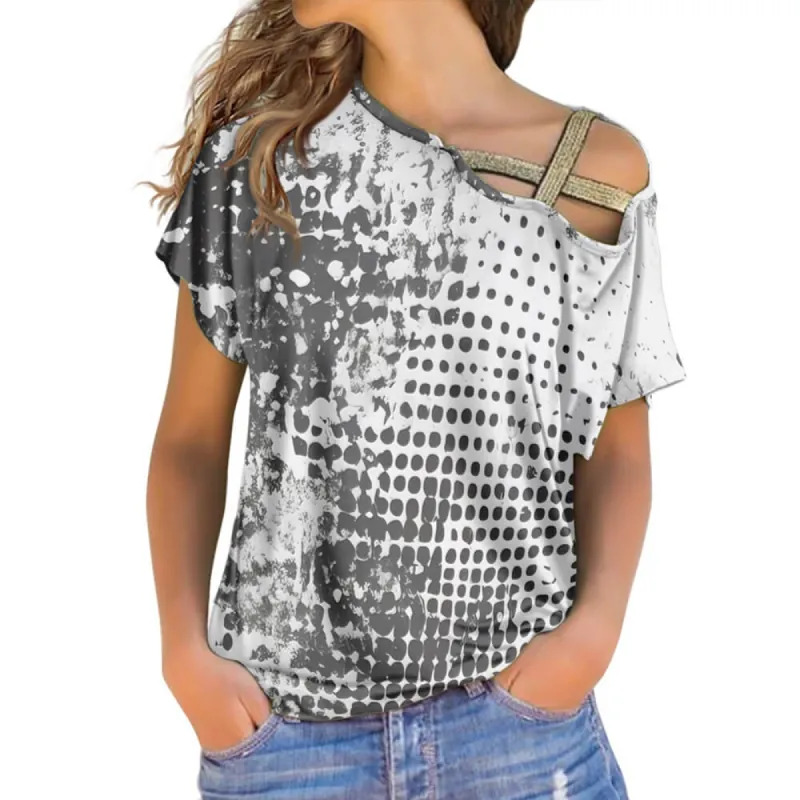 Sexy Off-Shoulder Spot Print Sequin Cross Strap Top sold by GTHIC