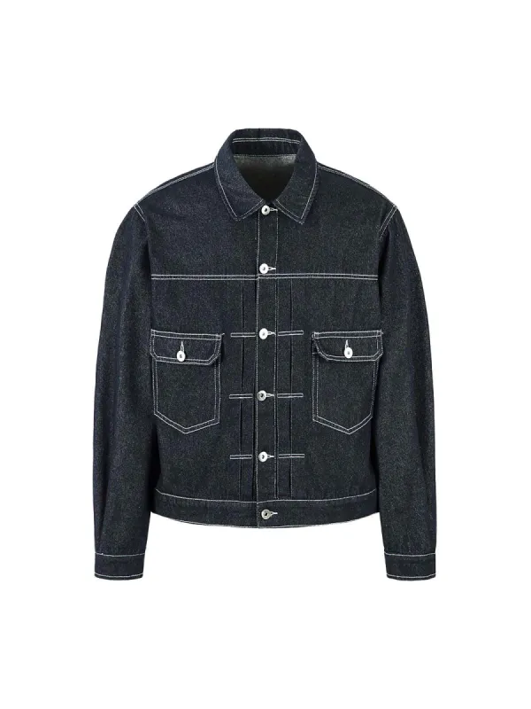 Retro Heavy Washed Contrast Color Denim Jacket sold by Thesupermade