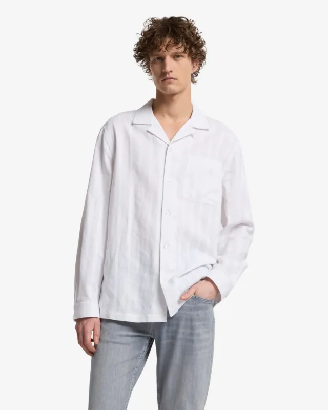 Linen Blend Long Sleeve Camp Shirt in White sold by 7 For All Mankind