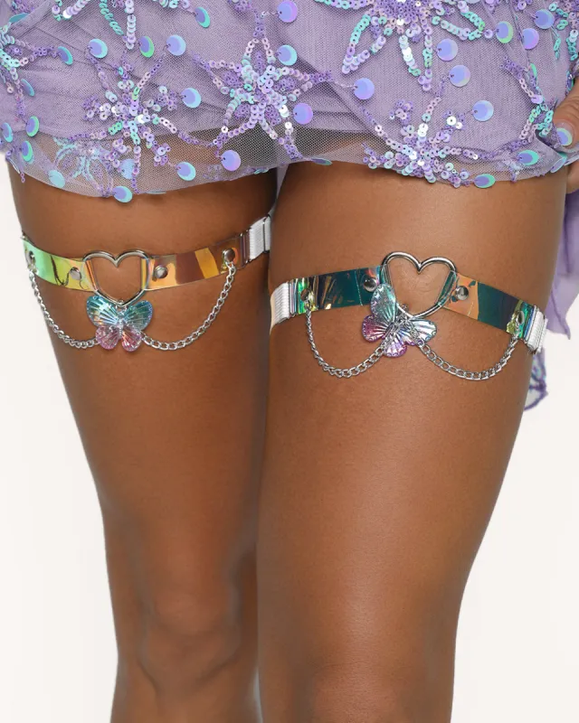 Fly Away Butterfly Holo BB Chain Pair Leg Garters sold by iHeartRaves