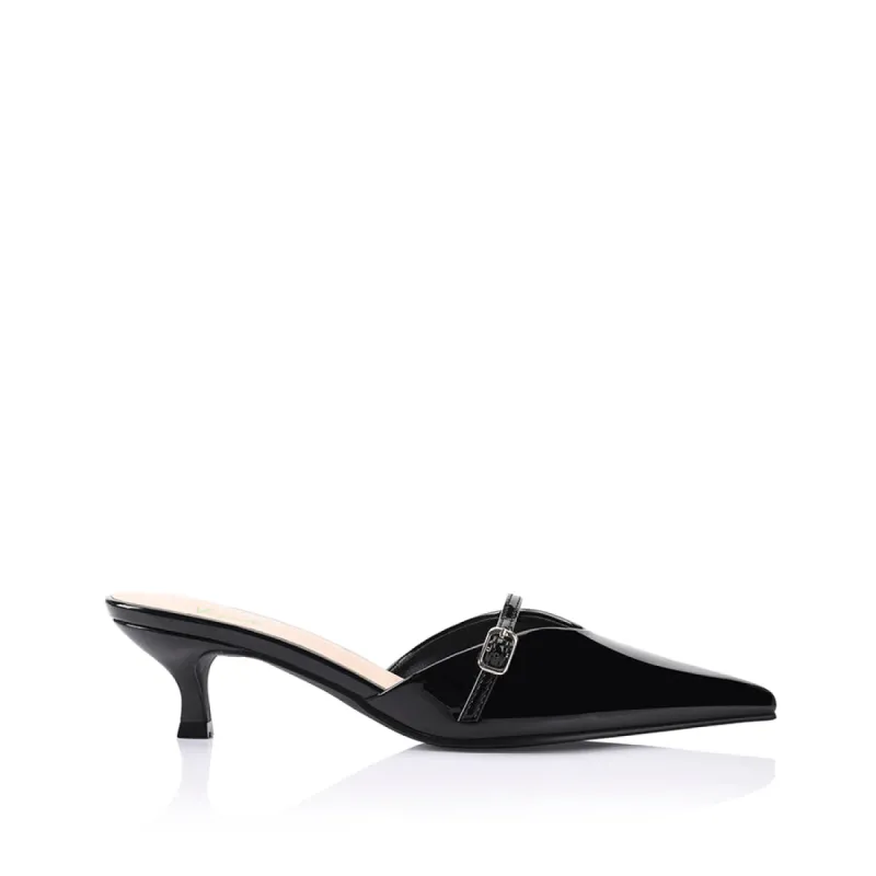 Lunar Point Toe Kitten Heels - Black Patent sold by Verali