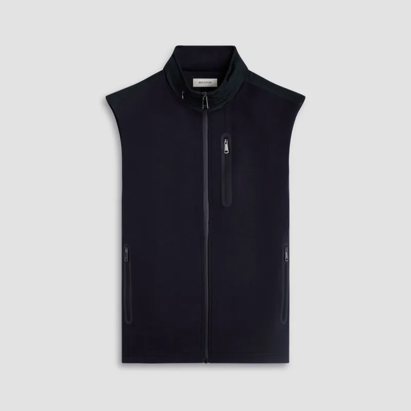 Soft Touch Solid Vest With Hood sold by Bugatchi