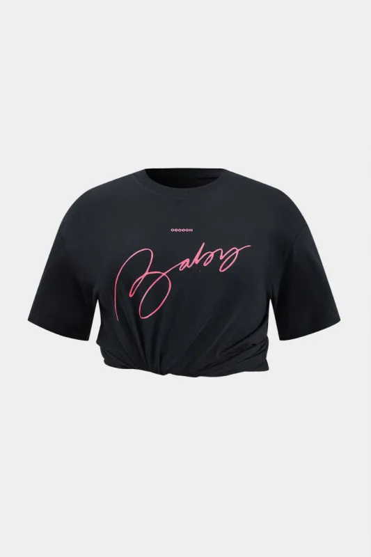 Plus størrelse brev print kort ærme t-shirt sold by Micas