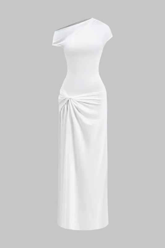 RUCHED ASYMMETRY TWIST KNOT Kort ærme Slit Midi kjole sold by Micas