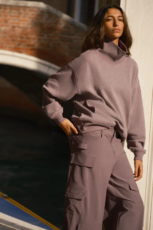 Hazy Mock Neck Pullover - Mushroom Heather sold by Alo Yoga