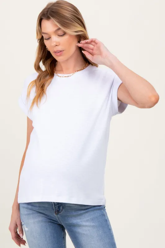 White Rolled Short Sleeve Maternity Tee sold by Pinkblush