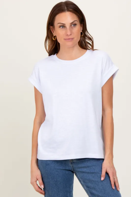 White Rolled Short Sleeve Tee sold by Pinkblush
