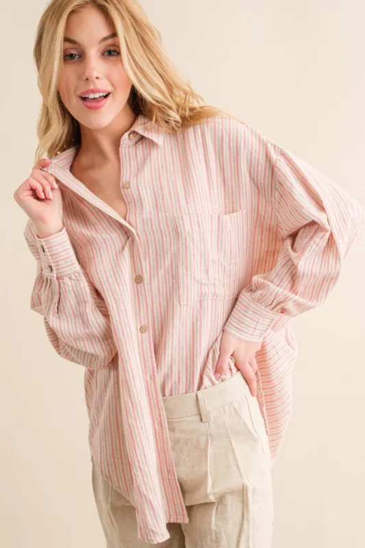 Pink Stripe Oversized Button Down Shirt sold by Pinkblush