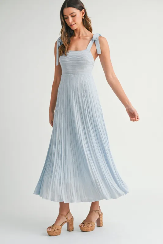 Light Blue Textured Knit Shoulder Tie Midi Dress sold by Pinkblush