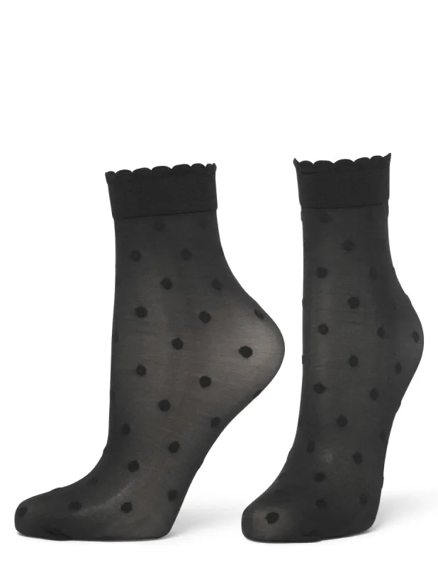 Sheer Dot Anklet W Scallop Top sold by HUE