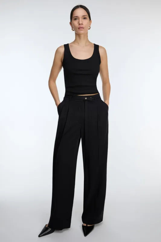 HIGH-RISE WIDE LEG BELT DETAIL TROUSER sold by OAK AND FORT