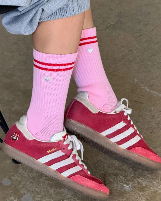 Embroidered Boyfriend Socks - Amour Pink + Heart sold by ban.do