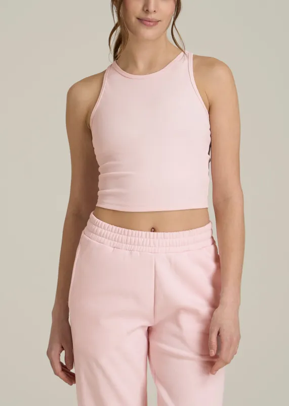 Cropped Ribbed Tank Top for Tall Women in Barely Pink sold by American Tall