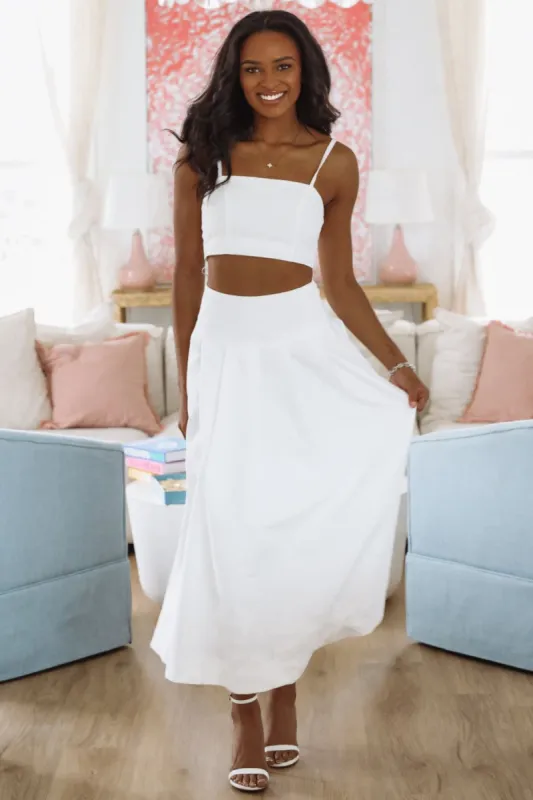 The Keeper Crop Top and Midi Skirt Set - White sold by Hazel & Olive