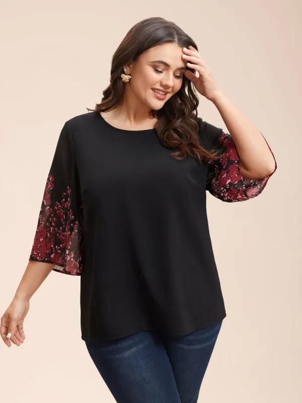 Floral Spliced Round Neck Blouse sold by Bloomchic