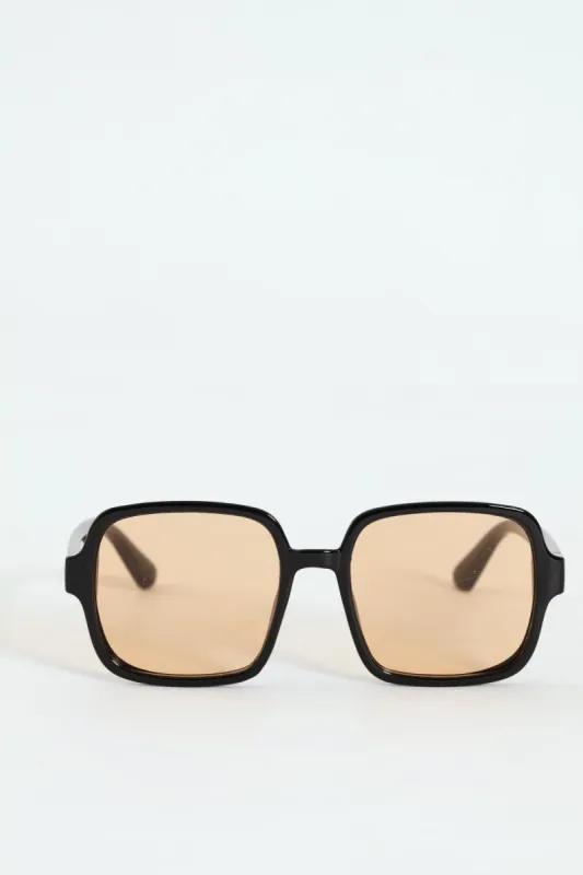 Retro Square Brown Lens Sunglasses - Black sold by Edgars